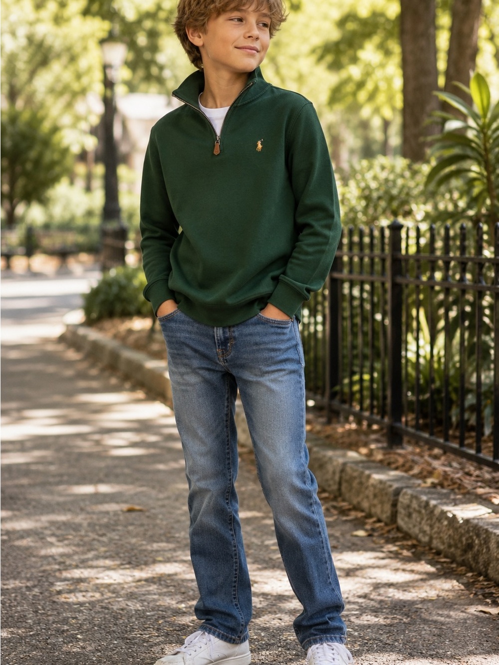Polo Ralph Lauren Kids Quarter Zip Pullover Green Cotton M 10-12